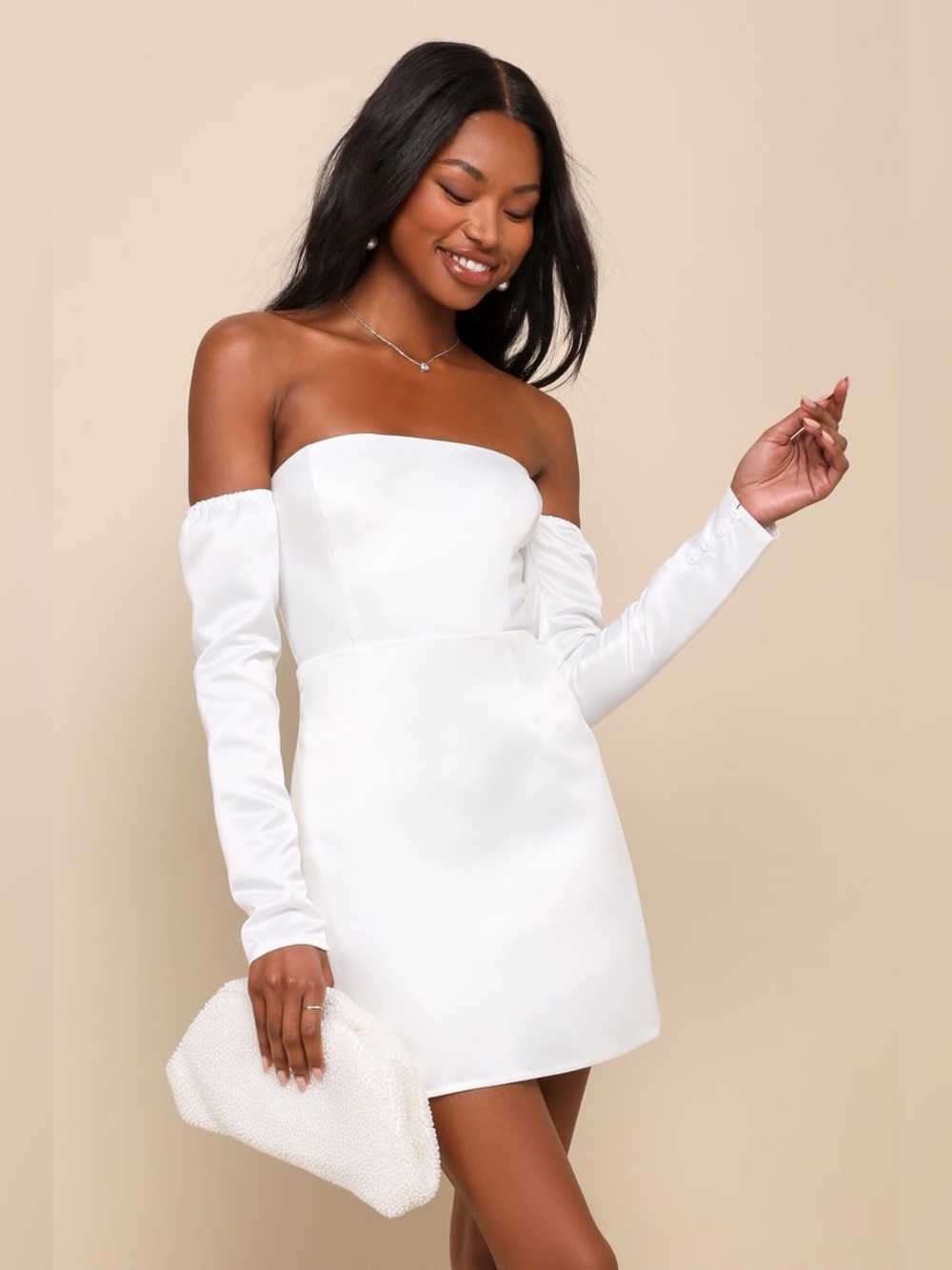 Lulus White Satin Off-the-Shoulder Mini Dress